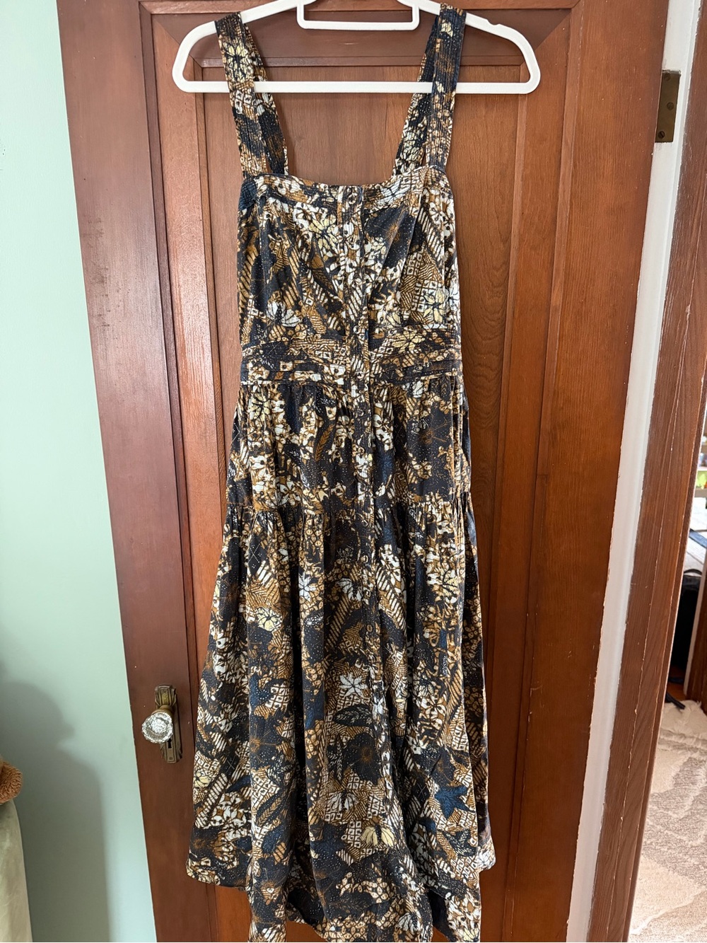 Ulla Johnson Black & Gold Floral Print MIDI Dress